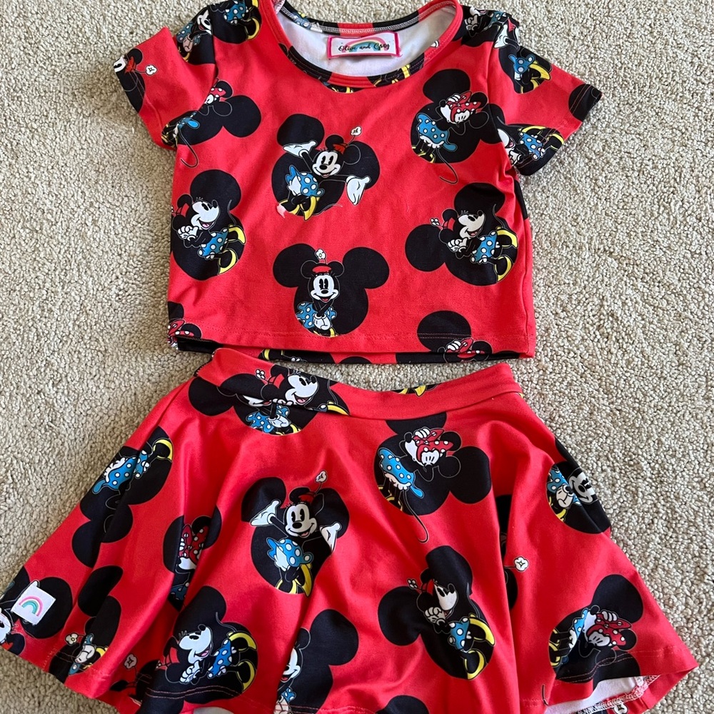 Olive and Gray Mickey crop top set